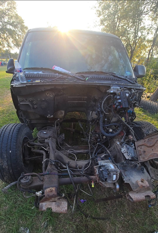 Front end repair at sunset